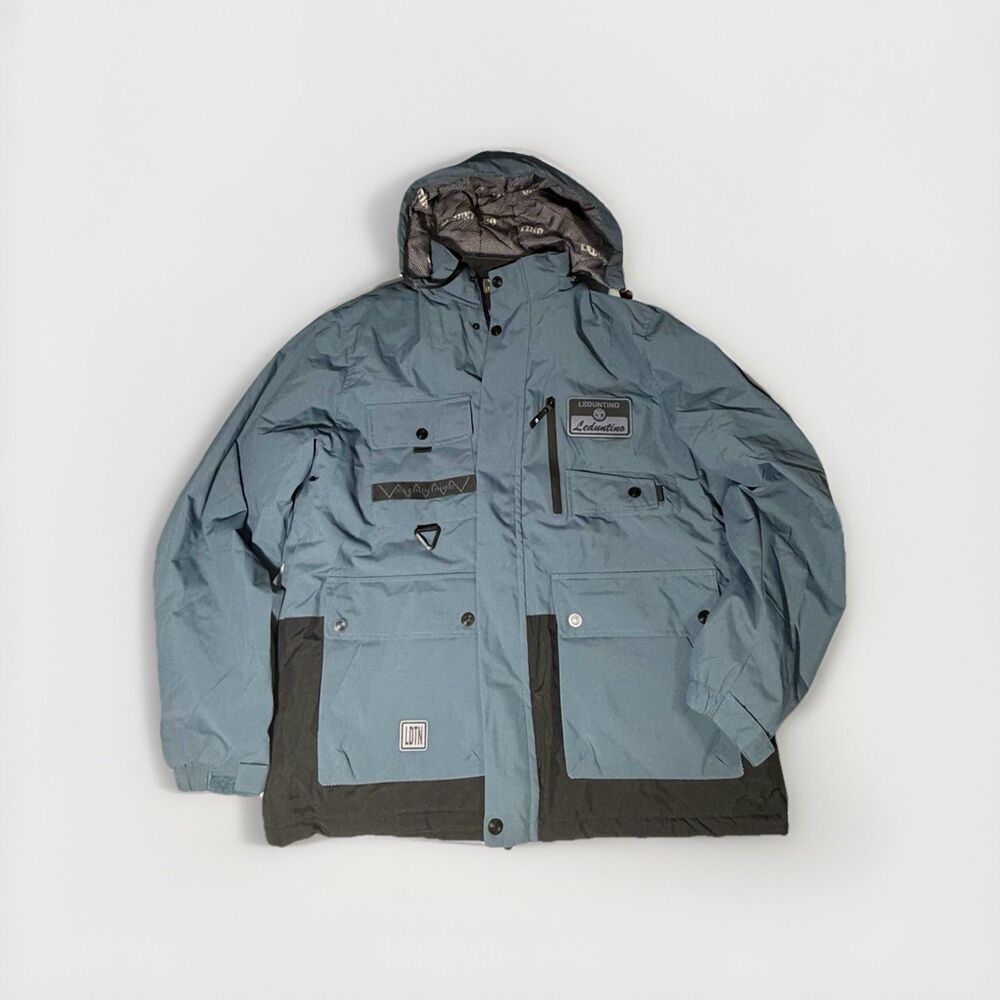 LEDUNTINO Men’s XXL Hooded Waterproof Ski Snow Jacket Blue Black NWOT